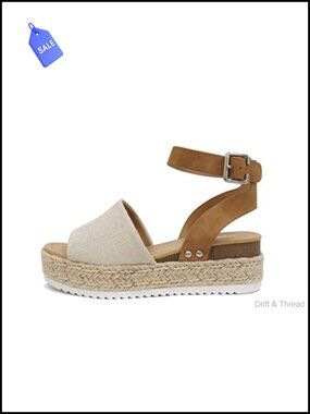 Soda Open Toe Buckle Ankle Strap Espadrilles Flatform Wedge Casual Sandal